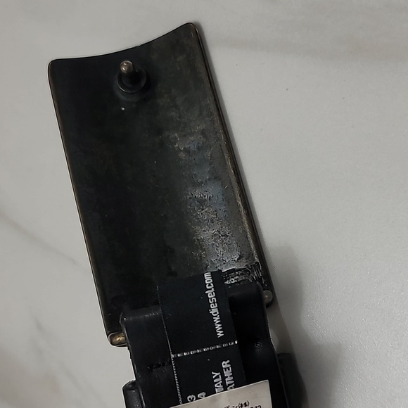 DIESEL 34 Vintage Y2K Black Leather Unisex Edgy Rocker Goth Silver Belt Buckle - Picture 7 of 16